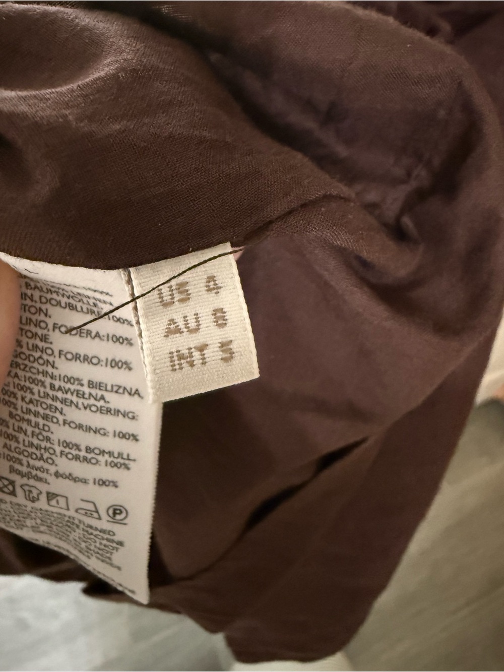 Brown Linen Blend Mini Dress - Picture 6 of 6